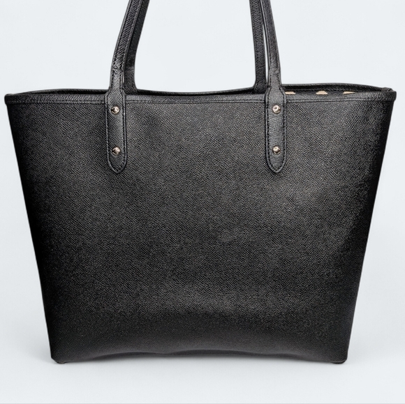 Coach City Tote Wild Plaid Black & Cream Coated Canvas Handbag Reversible Purse - Picture 6 of 16